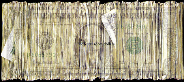 bankovky přeskládané za sebe tvořící jeden obraz bankovky